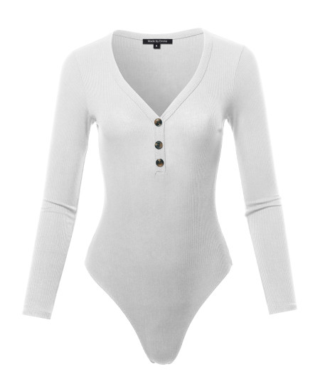 Women's Classic Ribbed Long Sleeve Button Down Bodysuit