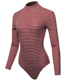 Women's Ribbed Stripe Mock Neck Long Sleeve Bodysuit