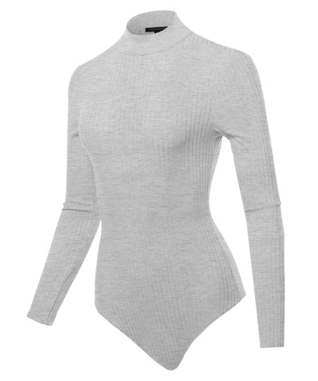 Women's Wide-Ribbed Mock Neck Long Sleeve Bodysuit