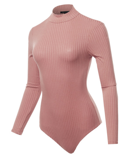 Women's Wide-Ribbed Mock Neck Long Sleeve Bodysuit