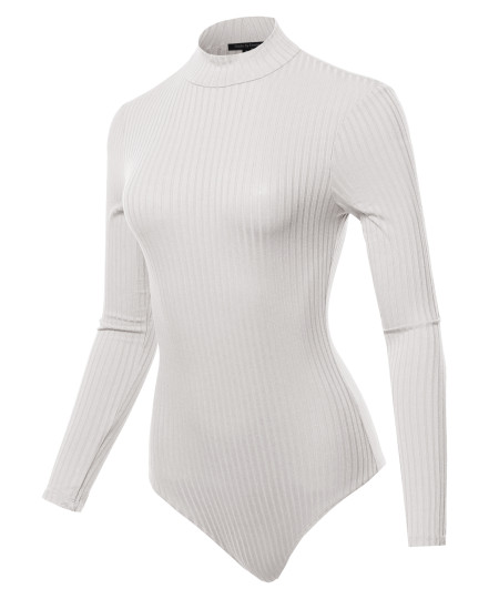 Women's Wide-Ribbed Mock Neck Long Sleeve Bodysuit