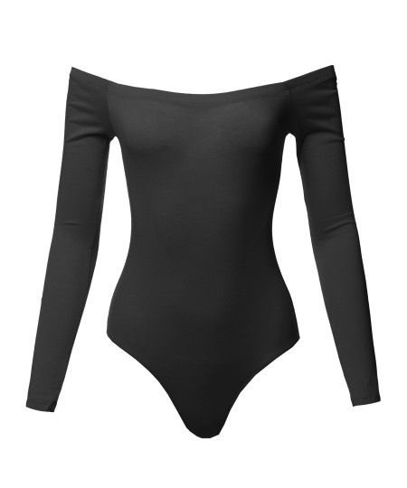 Women's Casual Sexy Solid Off Shoulder Long Sleeve Bodysuit