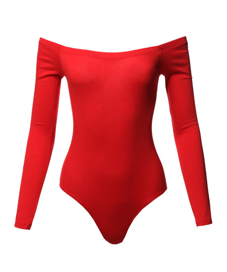 Women's Casual Sexy Solid Off Shoulder Long Sleeve Bodysuit