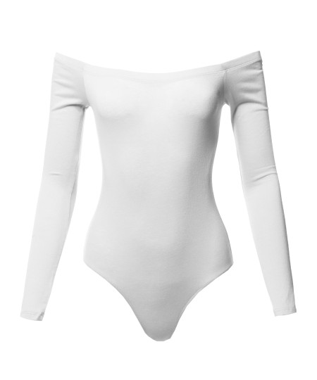 Women's Casual Sexy Solid Off Shoulder Long Sleeve Bodysuit