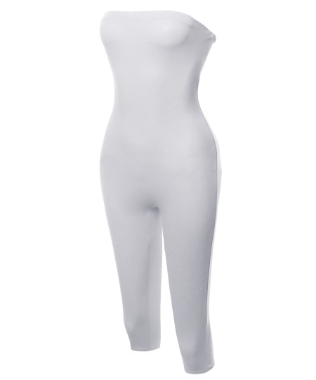 Women's Solid Cotton Tube Top Bermuda Bodysuit