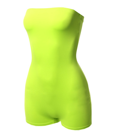 Women's Solid Sexy Neon Tube Top Bodysuit Jumpsuit