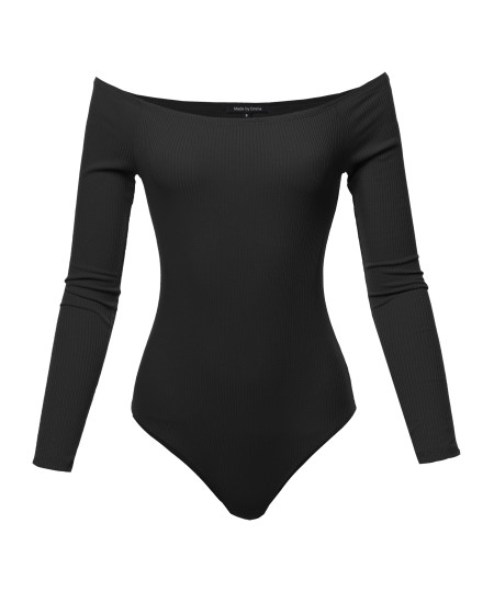 Women's Classic Ribbed Long Sleeve Off-shoulder Bodysuit