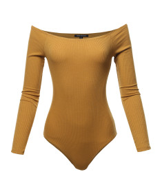 Women's Classic Ribbed Long Sleeve Off-shoulder Bodysuit