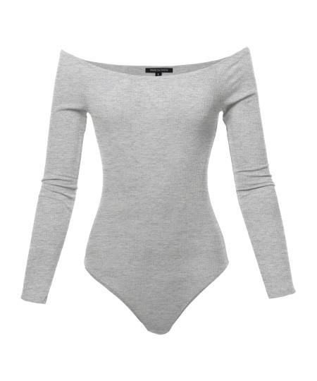 Women's Classic Ribbed Long Sleeve Off-shoulder Bodysuit