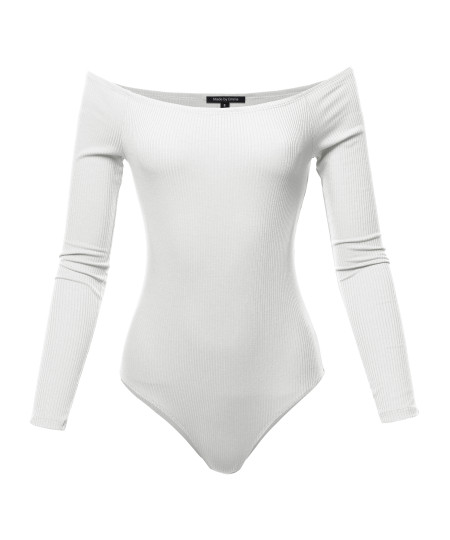 Women's Classic Ribbed Long Sleeve Off-shoulder Bodysuit