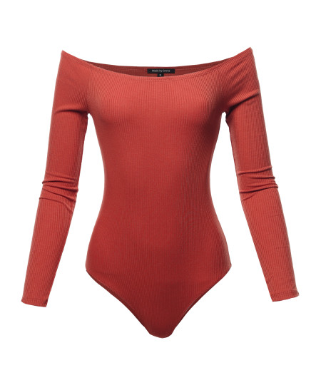 Women's Classic Ribbed Long Sleeve Off-shoulder Bodysuit