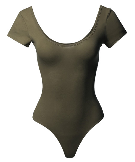 Women's Classic Solid Cap Sleeve Scoop Neck Bodysuit