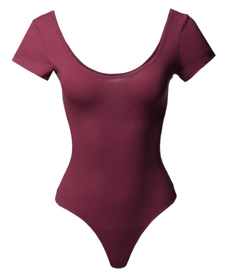 Women's Classic Solid Cap Sleeve Scoop Neck Bodysuit