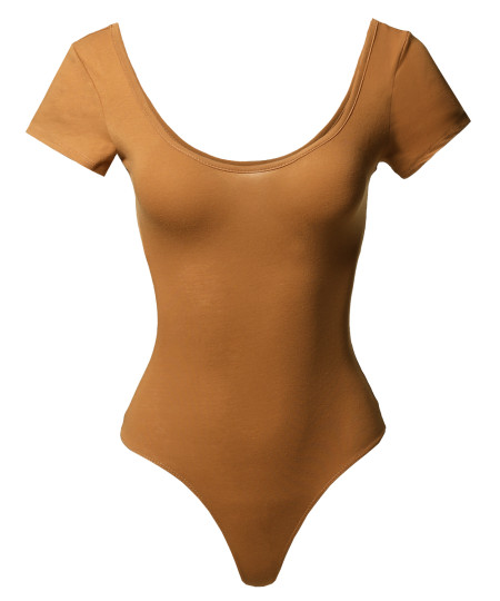 Women's Classic Solid Cap Sleeve Scoop Neck Bodysuit