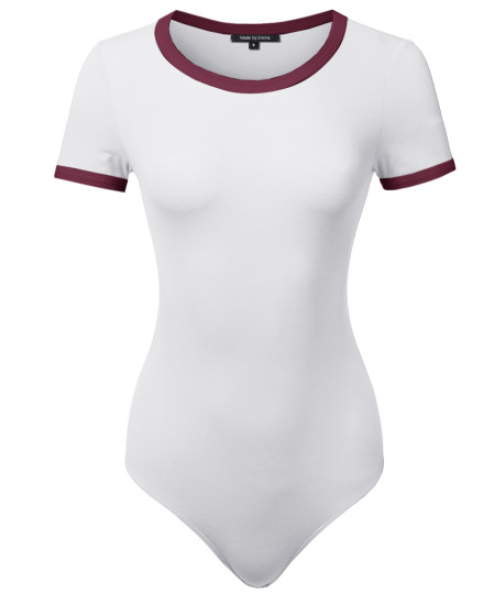 Women's Classic Solid Short Sleeve Contrast Binding Detail Bodysuit