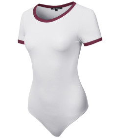 Women's Classic Solid Short Sleeve Contrast Binding Detail Bodysuit