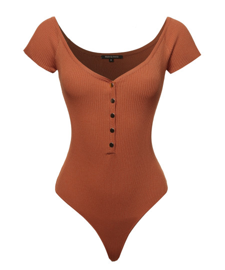 Women's Sexy Short Sleeve V Neck Button Down Bodysuit