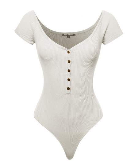 Women's Sexy Short Sleeve V Neck Button Down Bodysuit