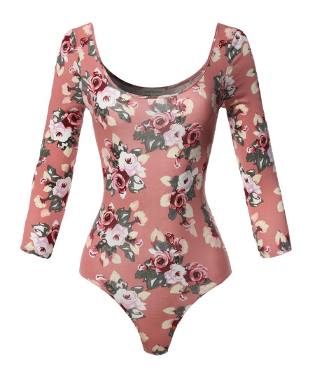 Women's Floral Camo Multi Print 3/4 Sleeves Bodysuit