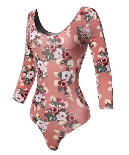 Women's Floral Camo Multi Print 3/4 Sleeves Bodysuit