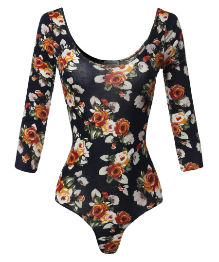 Women's Floral Camo Multi Print 3/4 Sleeves Bodysuit