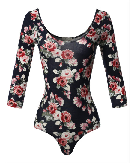 Women's Floral Camo Multi Print 3/4 Sleeves Bodysuit