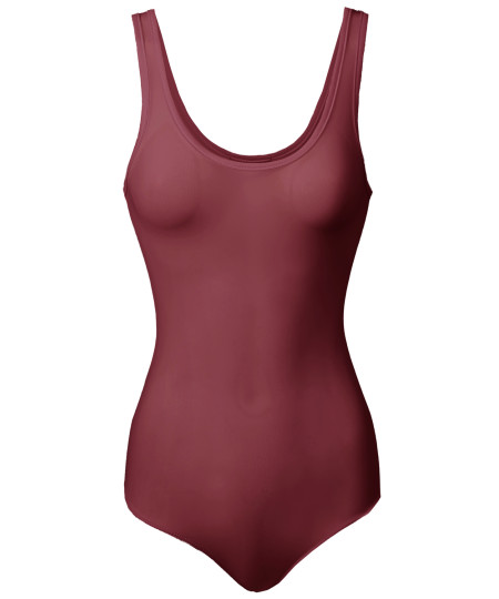 Women's Solid Sleeveless Scoop Neck Sheer See Through Mesh Bodysuit