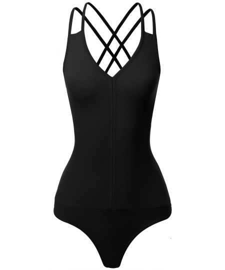 Women's Sleeveless V-Neck Double Strap and Back Cross Detail Bodysuit