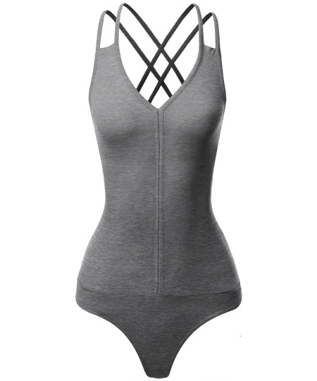 Women's Sleeveless V-Neck Double Strap and Back Cross Detail Bodysuit