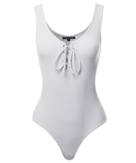 Women's Basic Solid Sleeveless Scoop Neck Drawstring Bodysuit