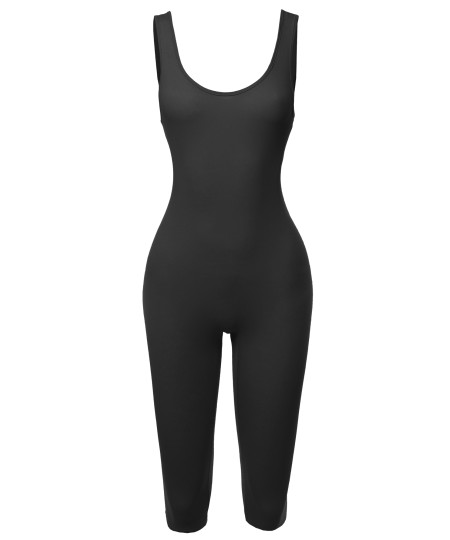 Women's Solid Tank Top Cotton Catsuit Bermuda Bodysuit