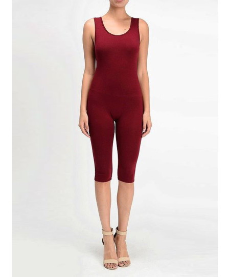 Women's Solid Tank Top Cotton Catsuit Bermuda Bodysuit