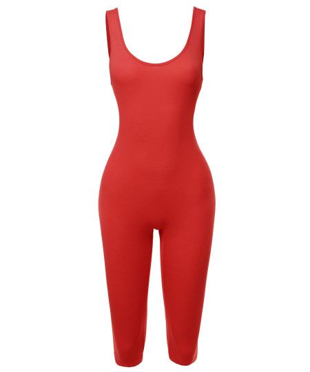 Women's Solid Tank Top Cotton Catsuit Bermuda Bodysuit