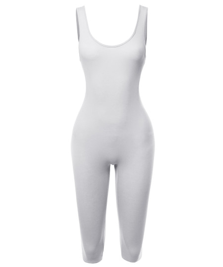 Women's Solid Tank Top Cotton Catsuit Bermuda Bodysuit