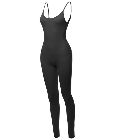 Women's Solid Stretch Cotton Sleeveless One Piece Jumpsuit Bodysuit