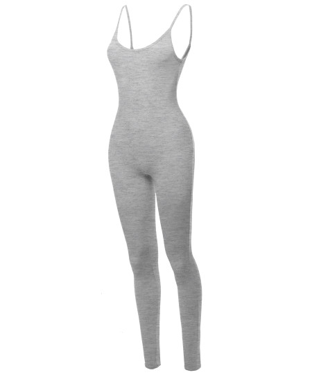 Women's Solid Stretch Cotton Sleeveless One Piece Jumpsuit Bodysuit