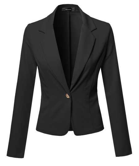 Women's Classic Formal Casual Stylish Long  Sleeve Gold Button Blazer 