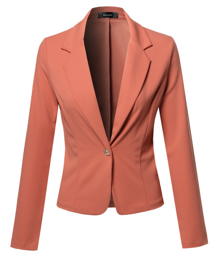 Women's Classic Formal Casual Stylish Long  Sleeve Gold Button Blazer 