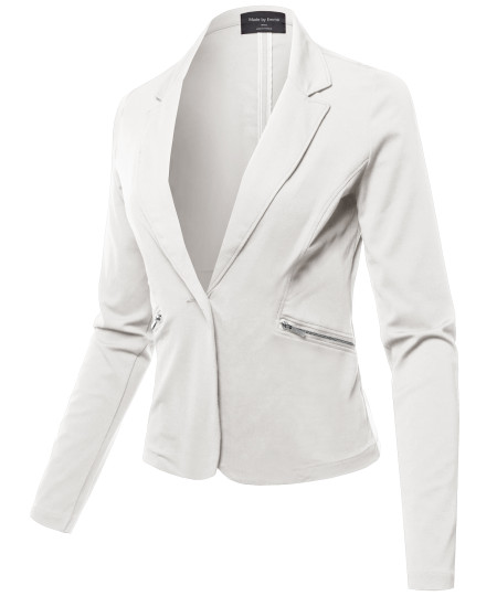 Women's Casual Solid Single Button Long Sleeve Side Zipper Pockets Ponte Blazer