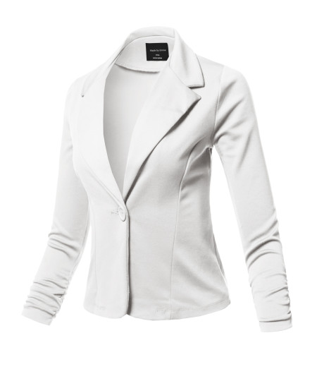 Women's Casual Work Solid 3/4 Shirring Sleeve Single button Stretch Knit Blazer