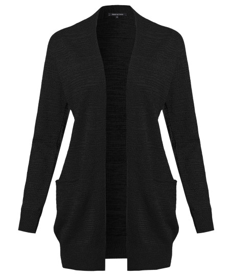 Women's Casual Solid Open Front Raglan Long Sleeve Cardigan with Pockets