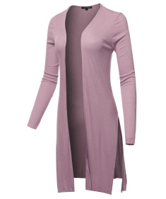 Women's Solid Long Sleeve Open Front Side Slit Length Soft Cardigan