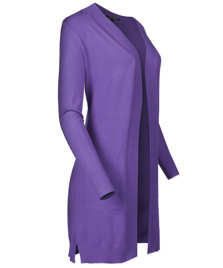 Women's Essential Solid Soft Stretch Long-line Long Sleeve Relaxed Knit Cardigan Sweater