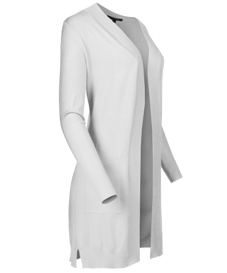 Women's Essential Solid Soft Stretch Long-line Long Sleeve Relaxed Knit Cardigan Sweater