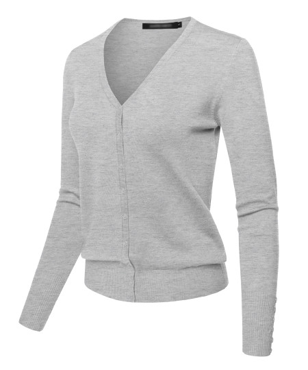 Women's Light weight Solid V-Neck Button Closure Long Sleeves Sweater Cardigan