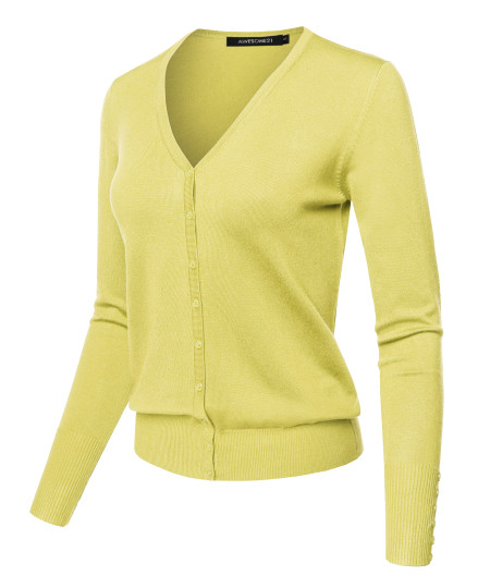 Women's Light weight Solid V-Neck Button Closure Long Sleeves Sweater Cardigan