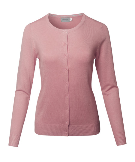 Women's Basic Soft Button-down Solid Round Neck Long Sleeve Sweater Cardigan
