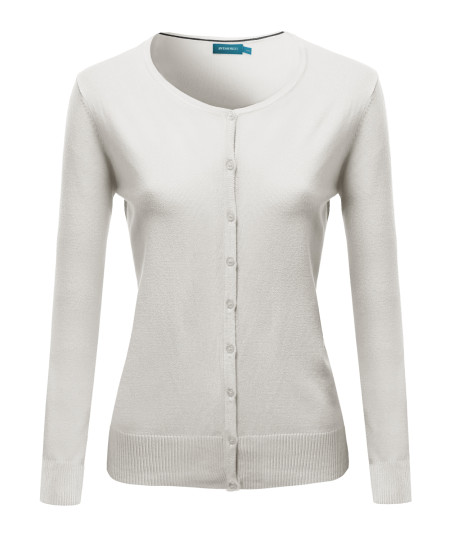 Women's Basic Soft Button-down Solid Round Neck Long Sleeve Sweater Cardigan