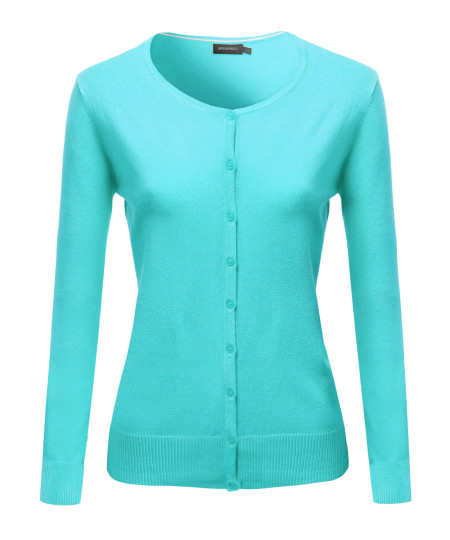 Women's Basic Soft Button-down Solid Round Neck Long Sleeve Sweater Cardigan