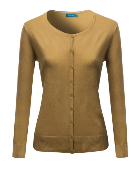 Women's Basic Soft Button-down Solid Round Neck Long Sleeve Sweater Cardigan